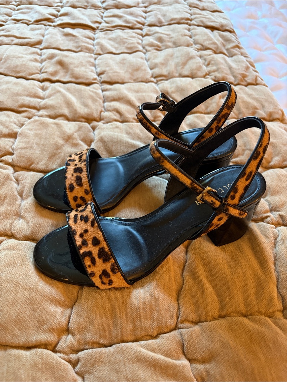 Cole Haan Leopard Print Block Heel Sandals - Black & Brown